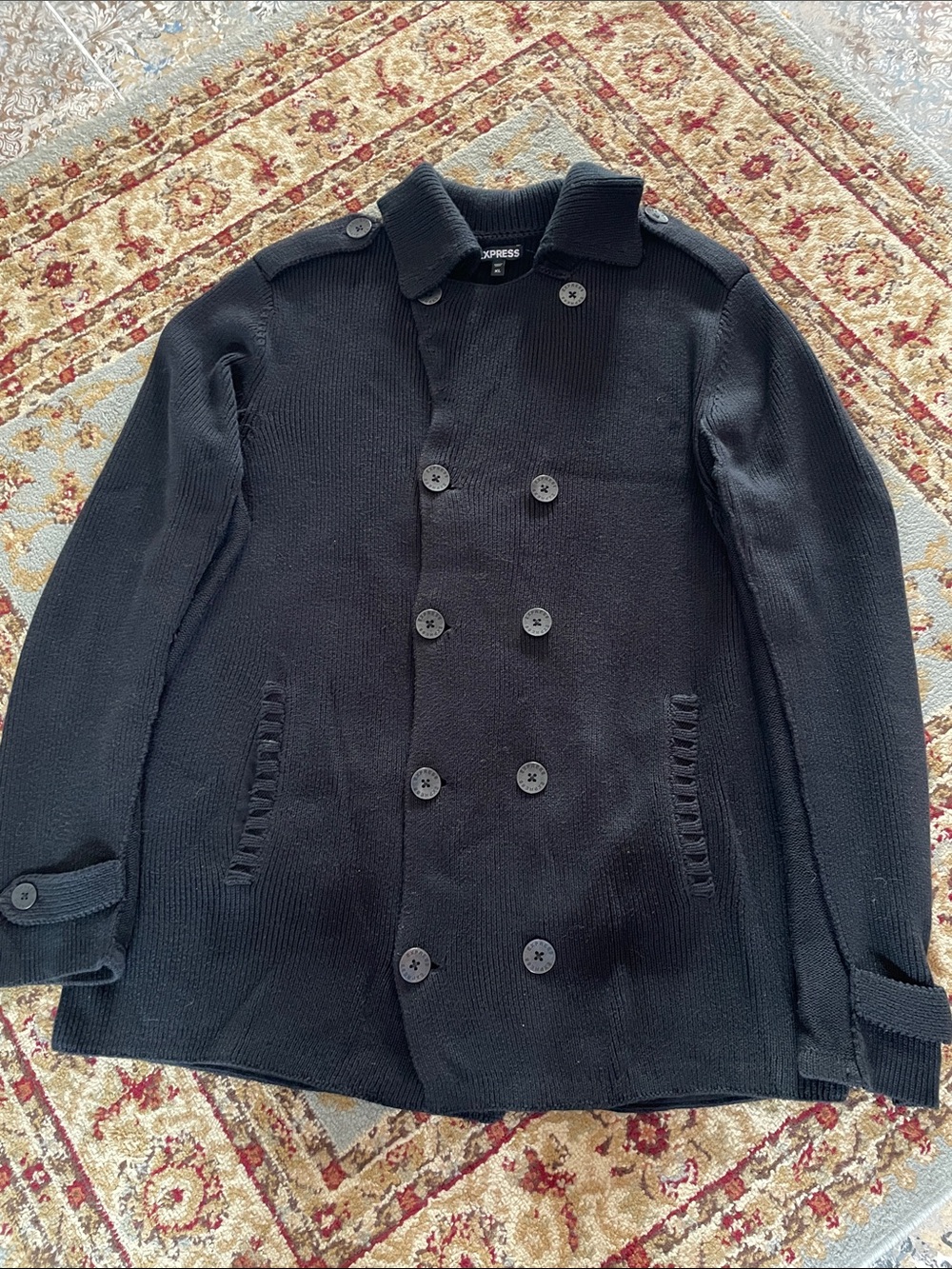 Express Black Double-Breasted Knit Pea Jacket